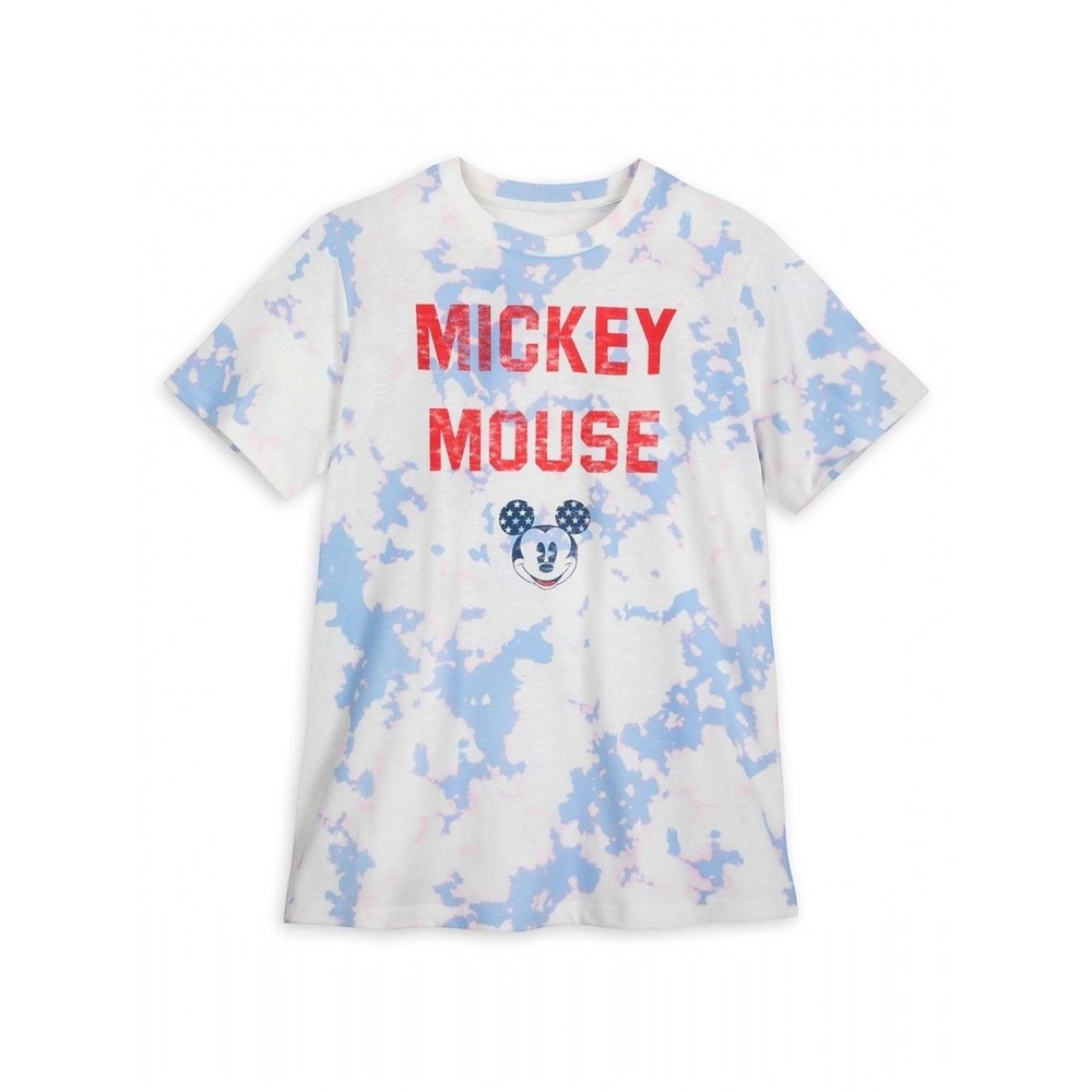 Disney Parks Vintage Look Mickey Mouse‎ Tie Dye Red White Blue Tee NEW XS